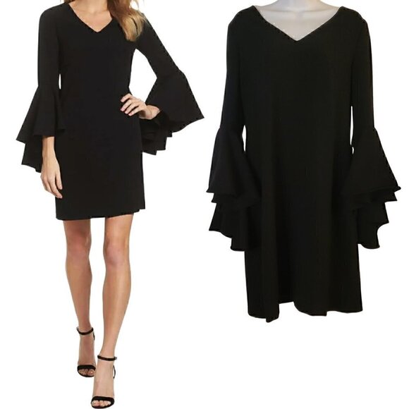 ELIZA J Crepe Bell Sleeve Shift Black Dress Size 8 - Picture 1 of 5